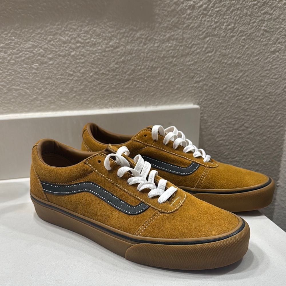 Vans Brown and White Sneakers with Suede Upper and Platform Sole